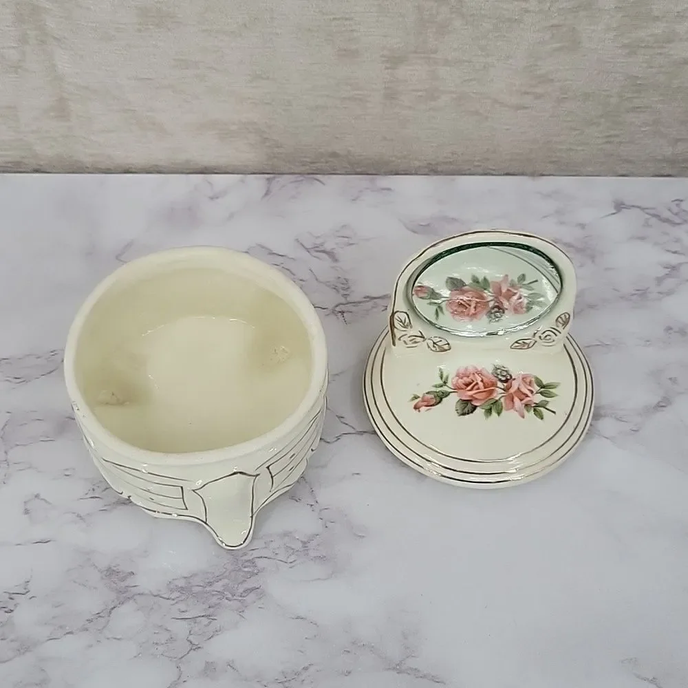 Jewelry Trinket Box Dresser Vanity with Mirror Vintage Floral Cream
